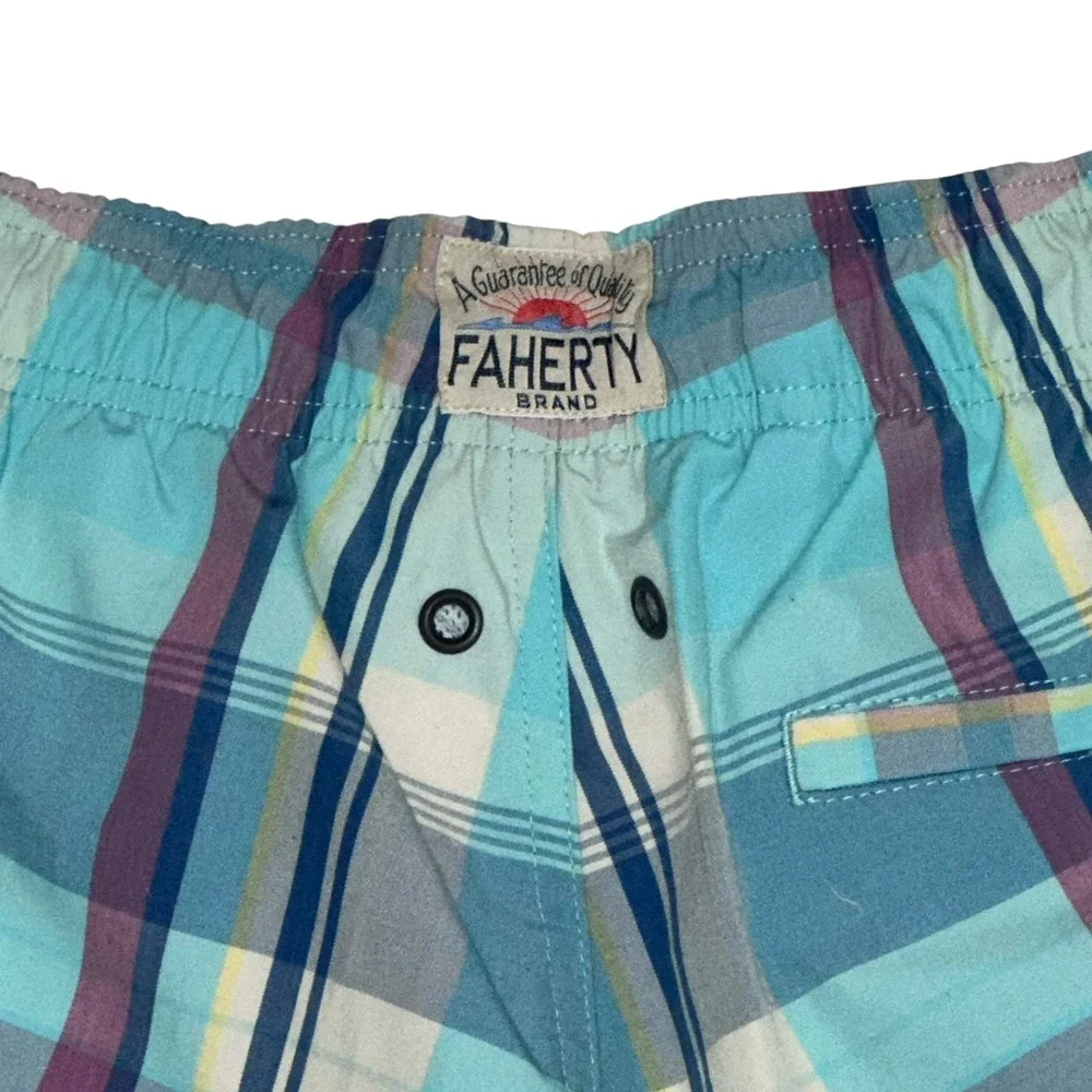 Faherty Swim Shorts Mens Small‎ Blue Plaid Swim Suit Beach Lined Trunks Bottom